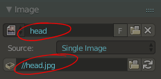 Blender: Texture options: "Image" name and "Source" filename options