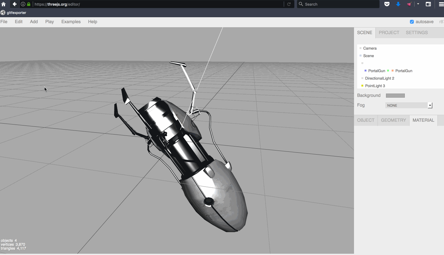 Exporting to glTF from three.js editor